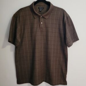 Lands' End Brown Checkered Men's Polo Shirt